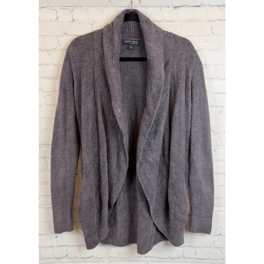 BAREFOOT DREAMS cozy gray with violet undertone open front cardigan sweater M